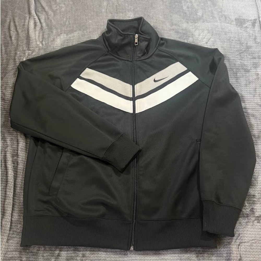 Nike Mens Full Zip Track Jacket‎ Black White Chevron Stripe XL Mock Sportswear